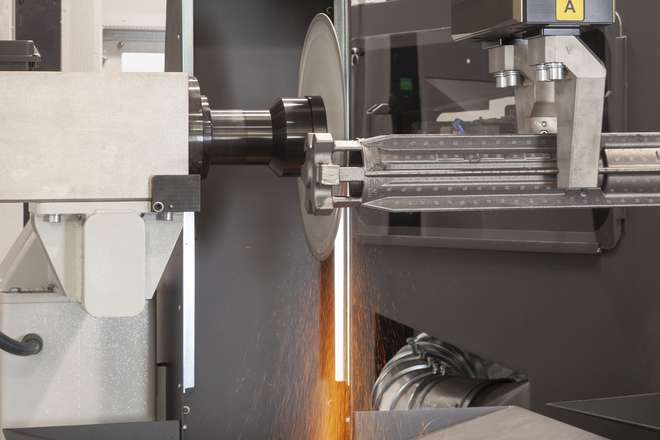 MEPSA robotic cell cutting excess material from a cast part with a cutting disc