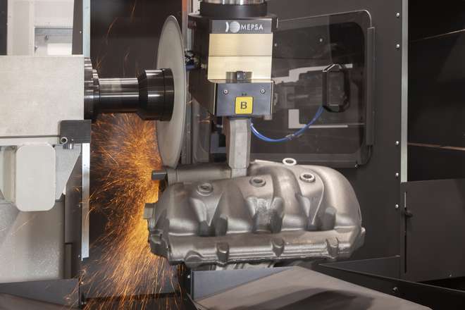 Cutting disc of a MEPSA automated machine removing burrs from a cast part
